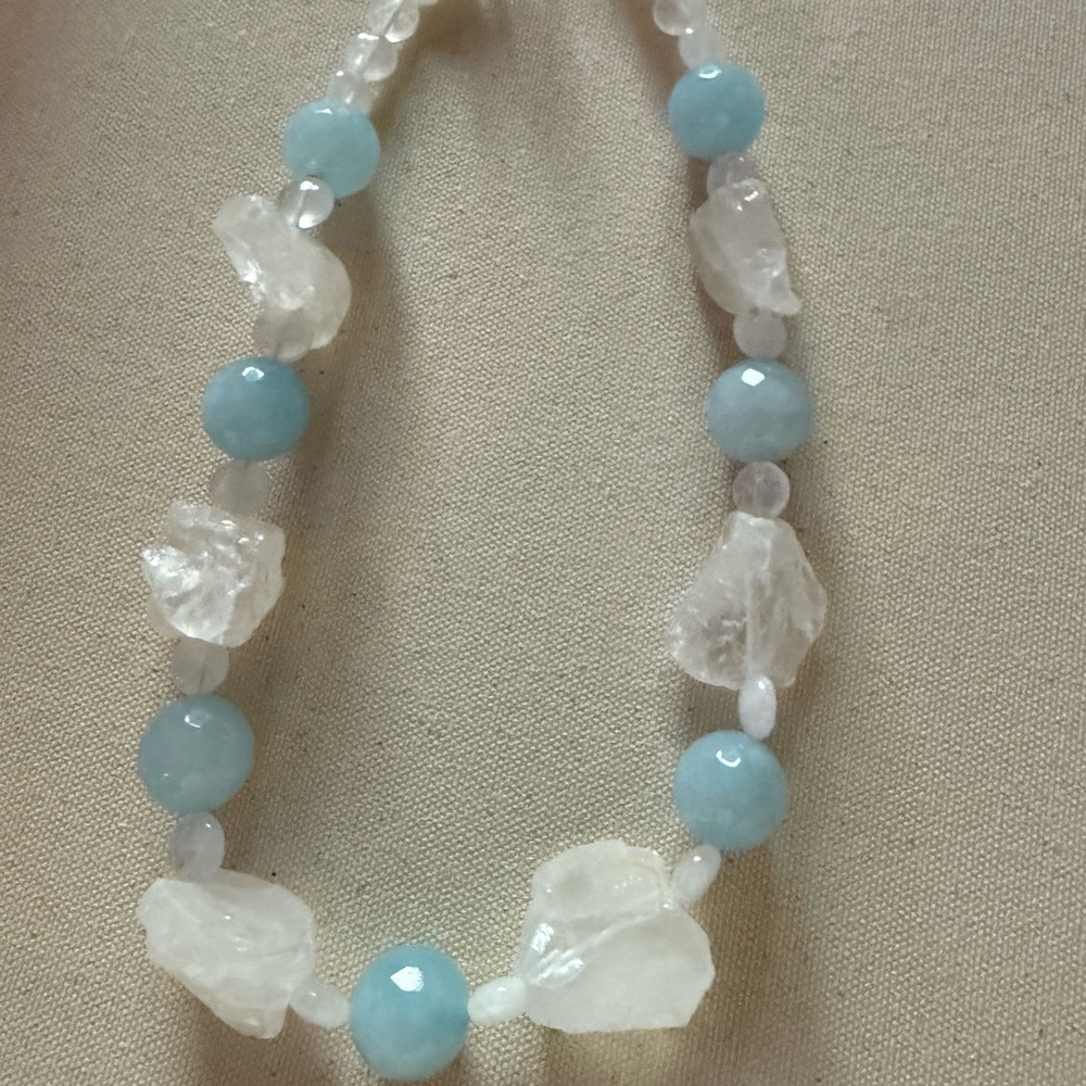 Chic Aquamarine and Tumbled Quartz Crystal, Gemstone Necklace